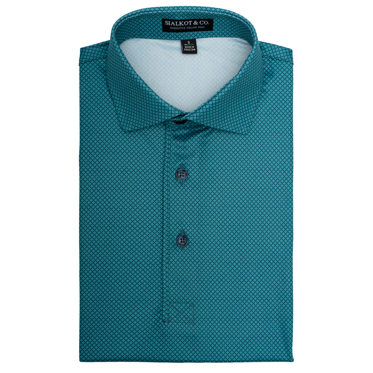 Men's Executive Collar Green micro Diamond Cross Hatch Golf Polo Shirt