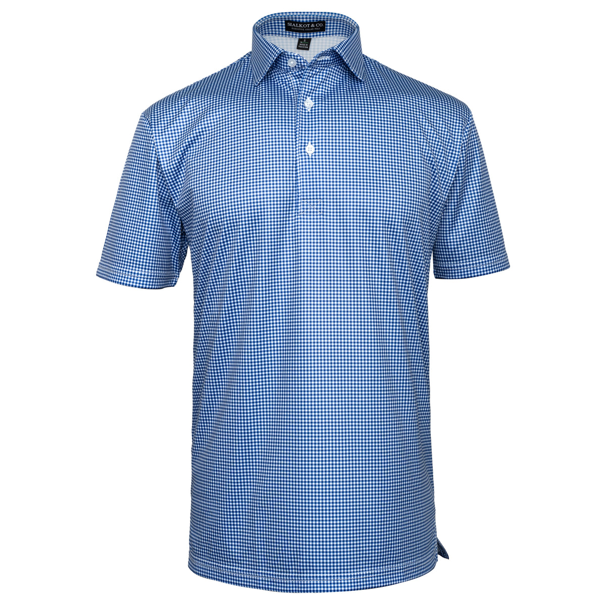 Mens Executive Collar Navy Pin Gingham Golf Polo Shirt