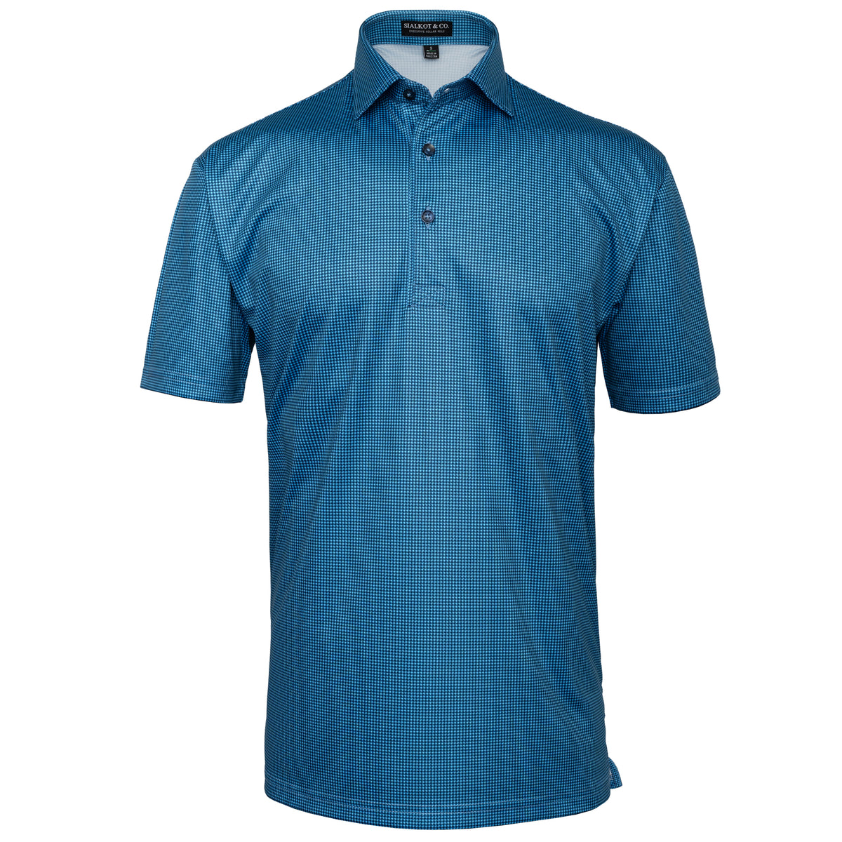 Men's Executive Collar Navy Micro Houndstooth Golf Polo Shirt