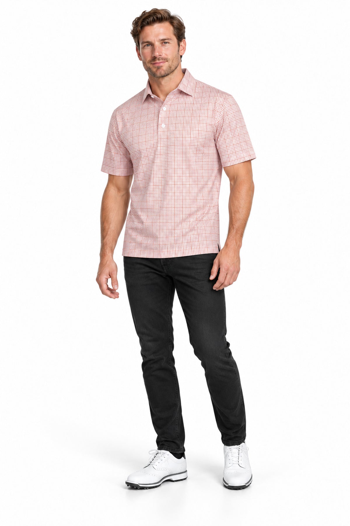 Men's Executive Collar Fine Graph Check Golf Polo Shirt.
