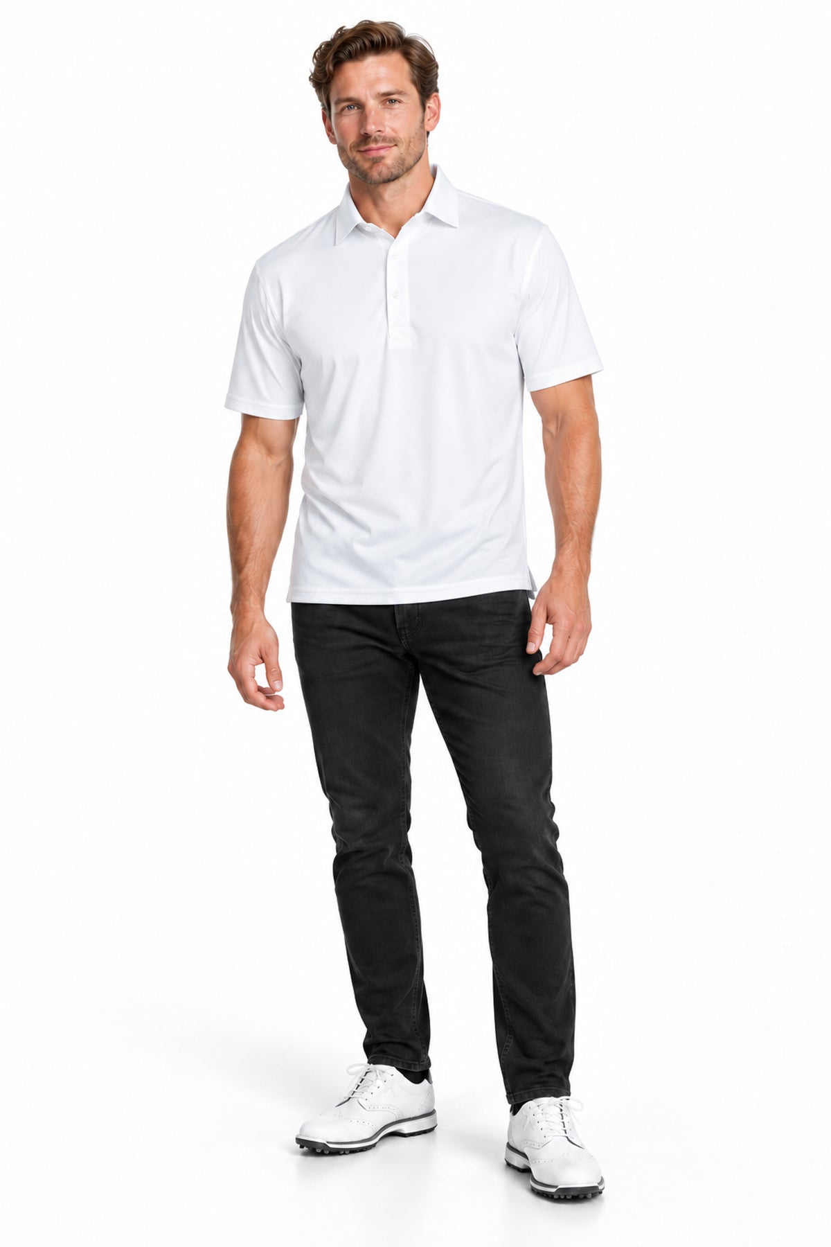 Men's Executive Collar Off-White Golf Polo Shirt.