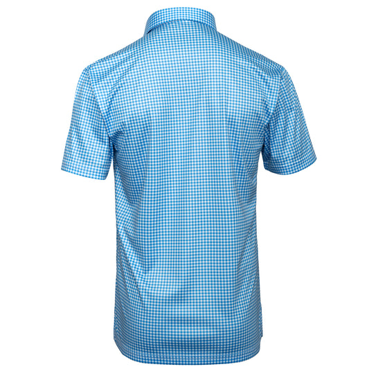 Mens Executive Collar Sky Micro Gingham Golf Polo Shirt