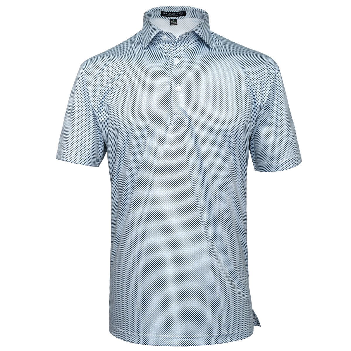 Mens Executive Collar Navy Pin Houndstooth Golf Polo Shirt