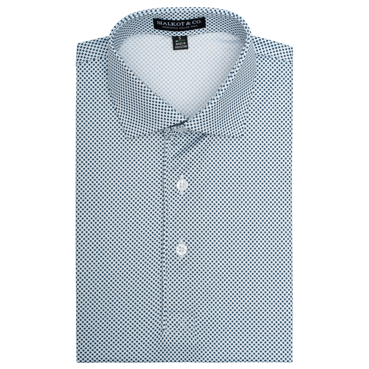 Mens Executive Collar Navy Pin Houndstooth Golf Polo Shirt