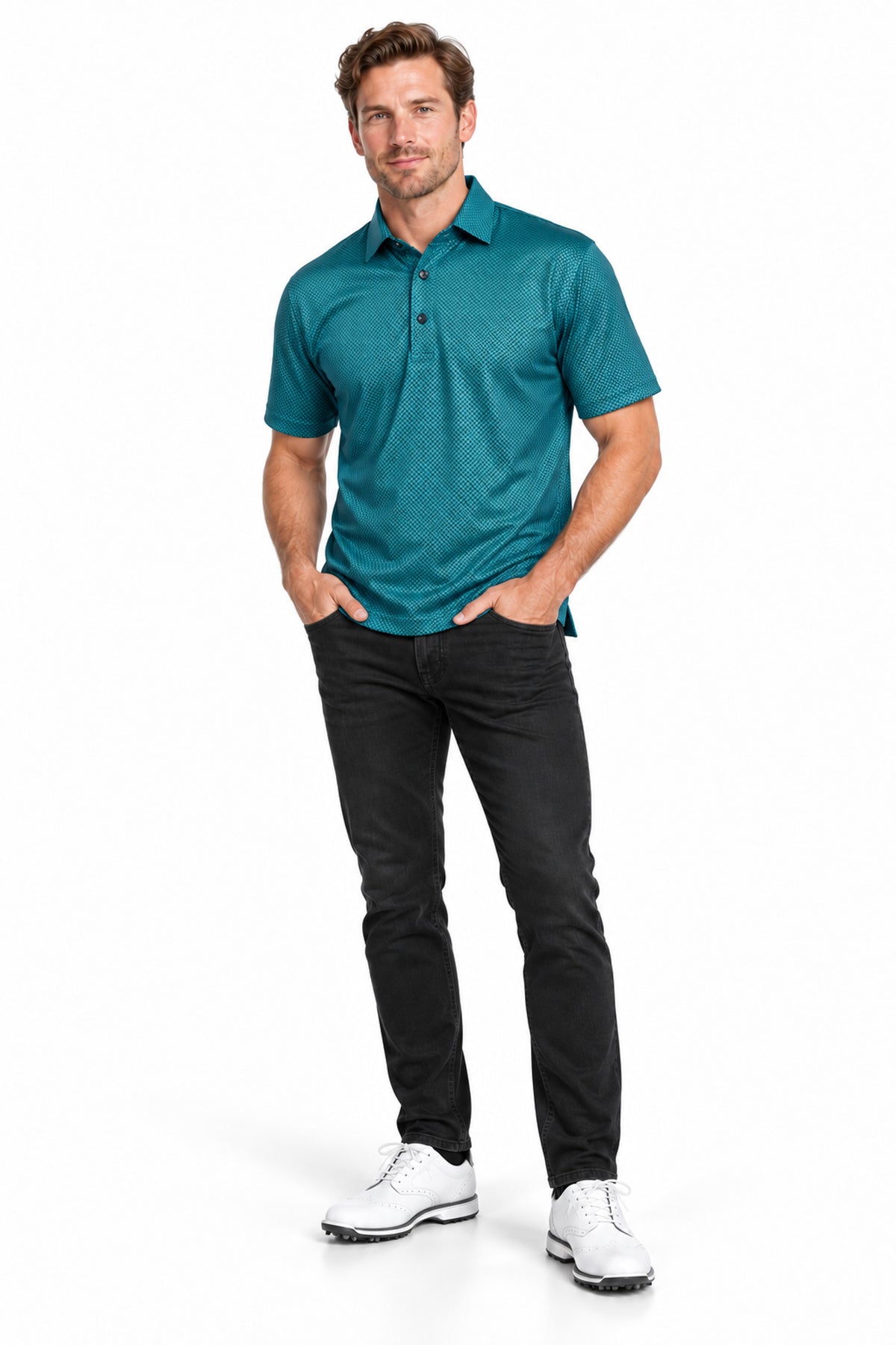 Men's Executive Collar Green micro Diamond Cross Hatch Golf Polo Shirt
