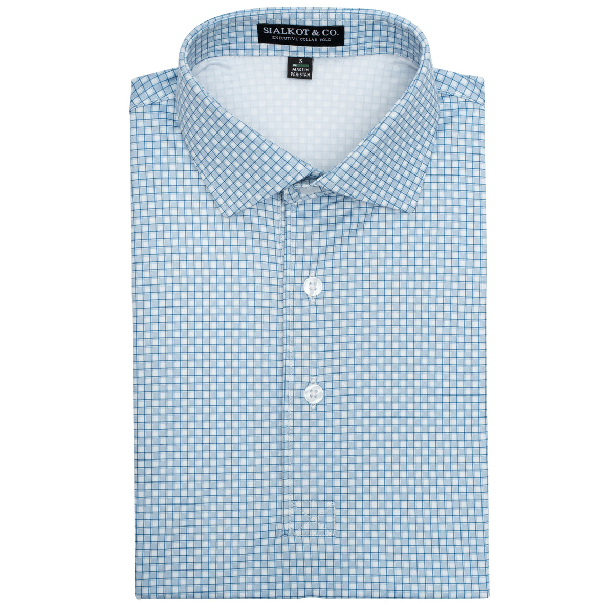 Mens Executive Collar Mist Shadow Gingham Golf Polo Shirt