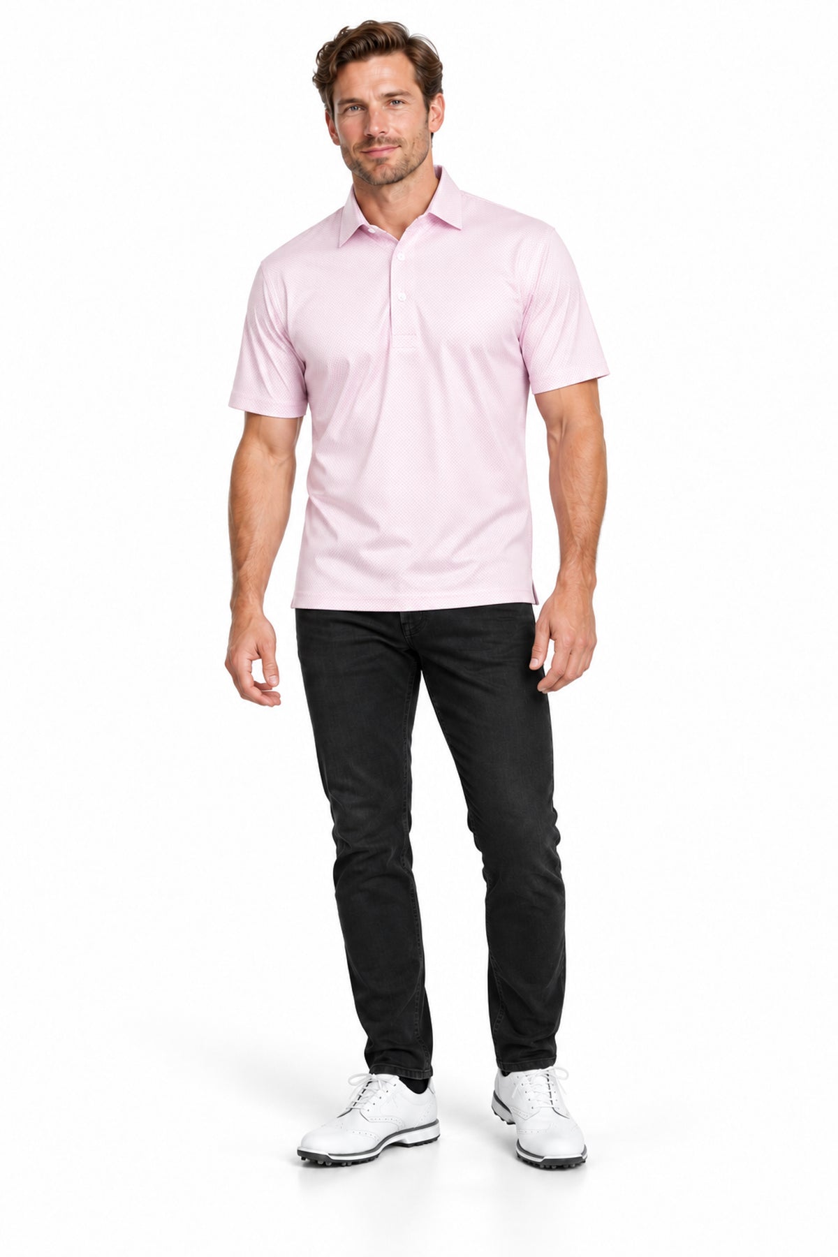 Mens Executive Collar Micro Diamond Cross Hatch Golf Polo Shirt