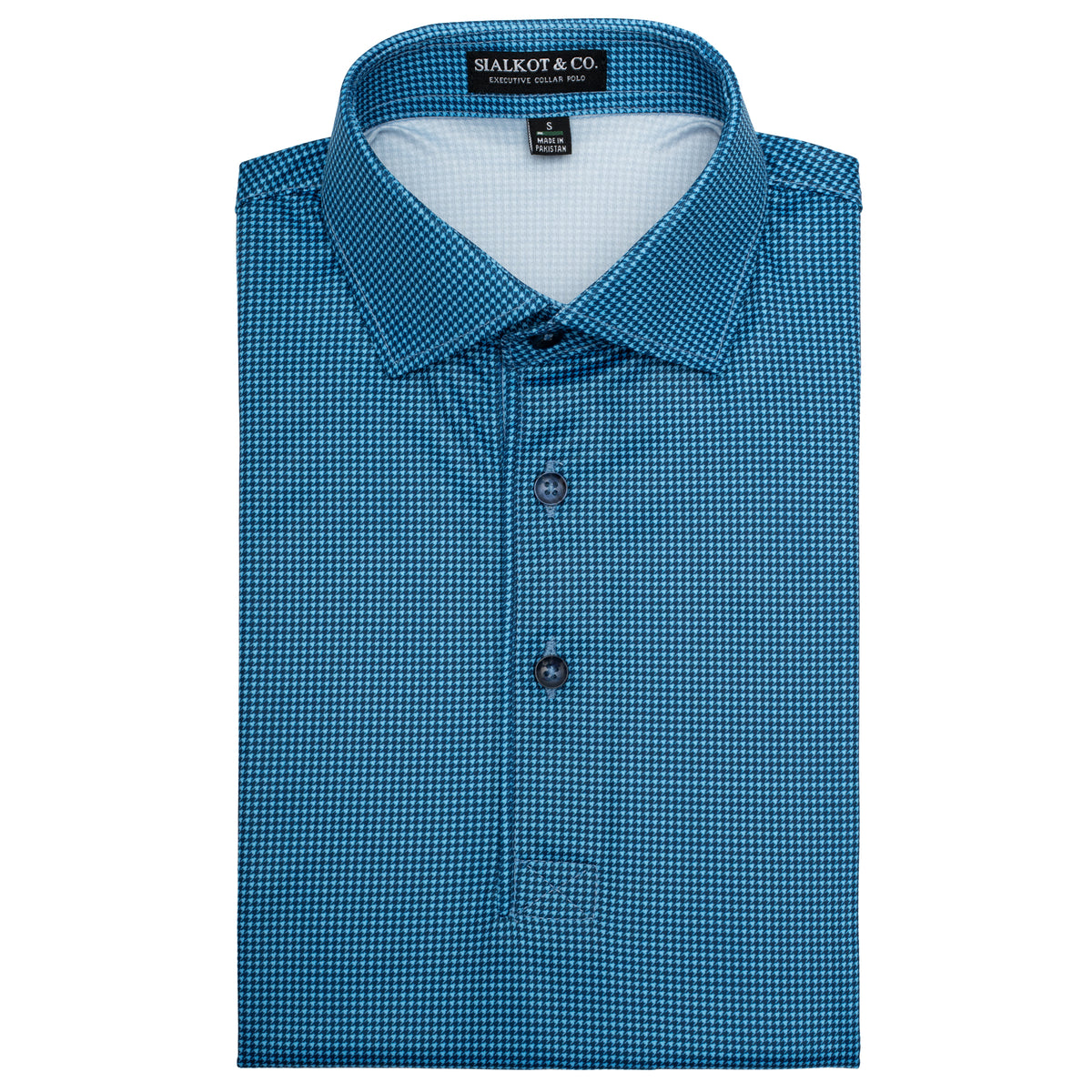 Men's Executive Collar Navy Micro Houndstooth Golf Polo Shirt