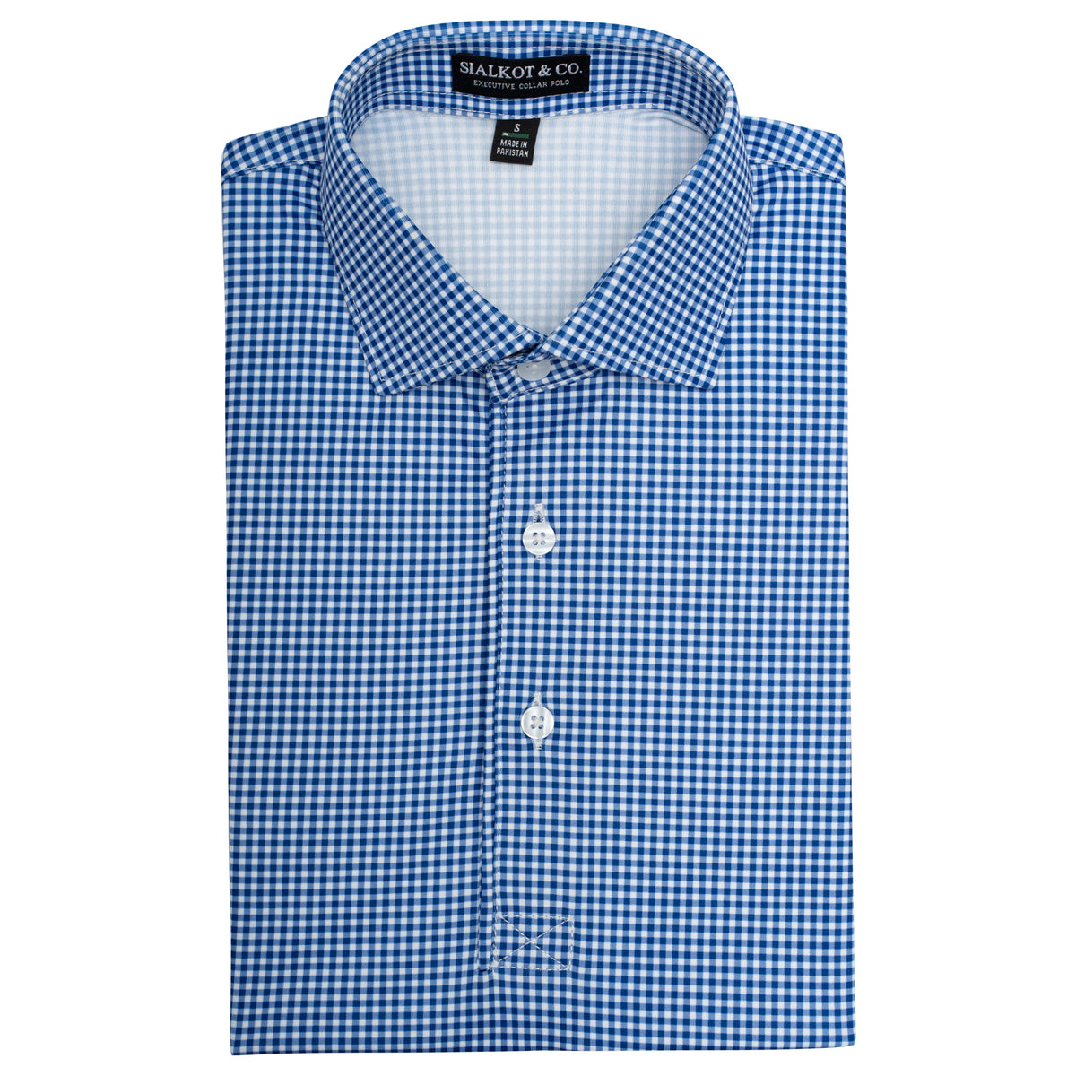 Mens Executive Collar Navy Pin Gingham Golf Polo Shirt