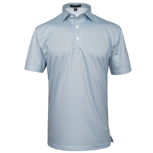 Mens Executive Collar Navy Pin Houndstooth Golf Polo Shirt